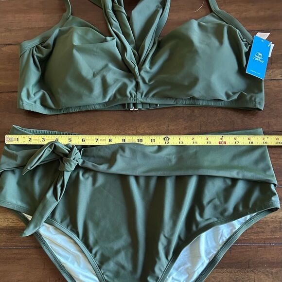 CUPSHE Army Green Bikini High Waisted Wrapped Front Knotted Bottom Size 3X NEW - Picture 2 of 16